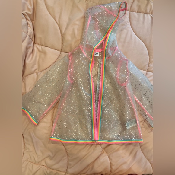 GAP Jackets & Coats Gap Clear Sparkle Pink Rainbow Raincoat Size 3
